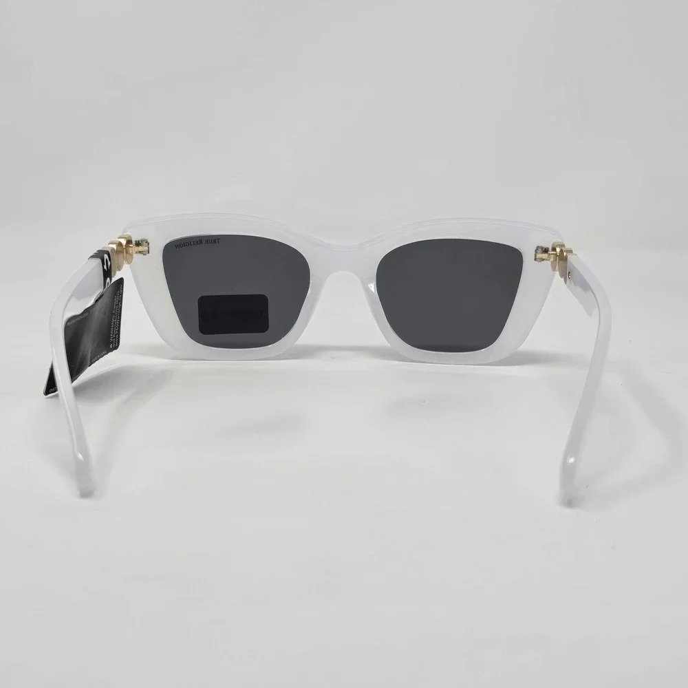 True‎ Religion Sunglasses Womens White Cat Eye Gold Medallion UV Protection